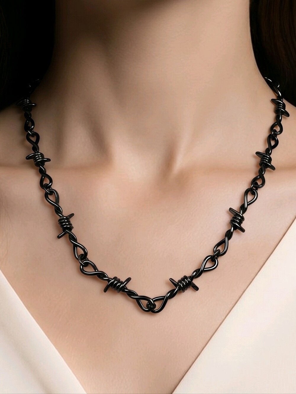 Black Barbed Wire Chain Necklace Unisex Gothic Punk Choker Thorny Alt Street Y2K